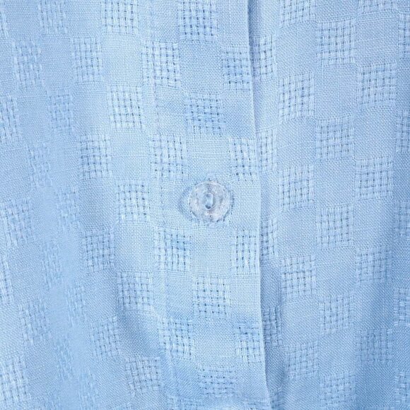 Sag Harbor Womens Top Size XL Washable Linen Basket Weave Faux Roll Tab Blue - Picture 2 of 10